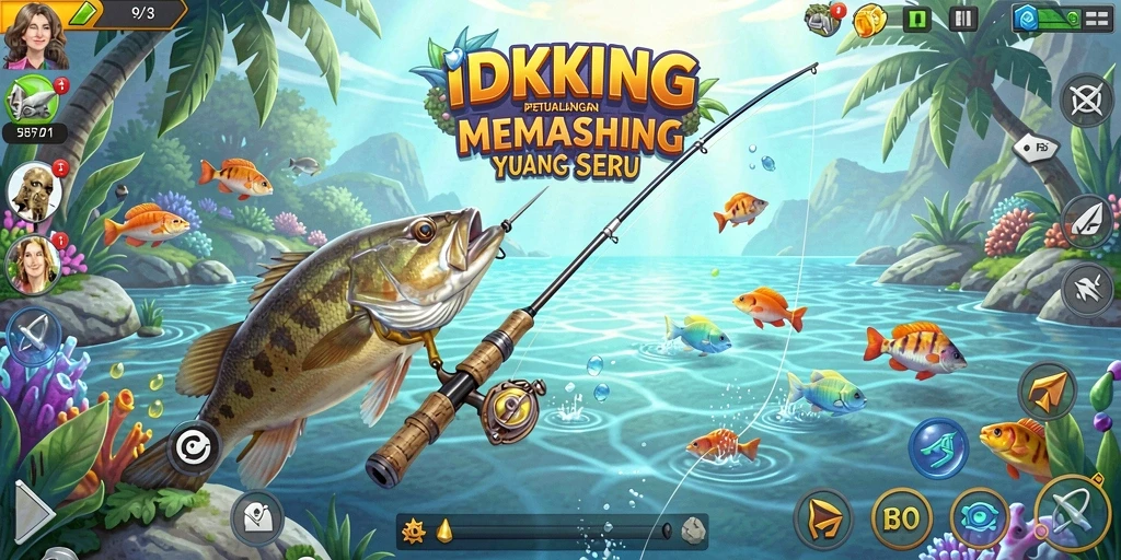 Screenshot gameplay IDRKING menunjukkan aksi memancing yang mendebarkan.