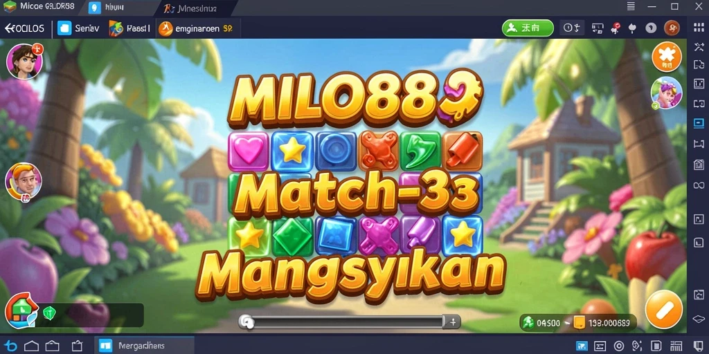 Tangkapan layar utama MILO88 menampilkan gameplay menarik Match-3.
