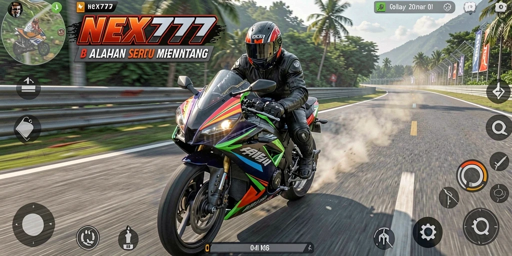 Tampilan gameplay NEX777 yang menegangkan saat balapan motor.